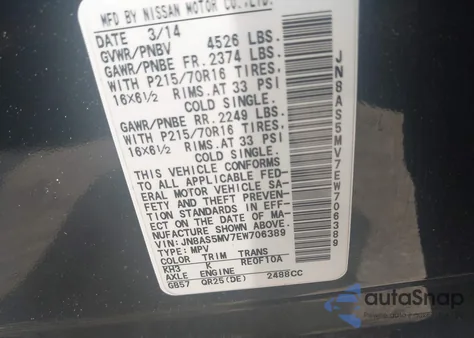 2014 Nissan Rogue Select S from USA, damaged, VIN JN8AS5MV7EW706389